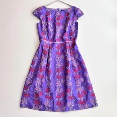 美品✨TOCCA ワンピースドレス 花柄刺繍 Aライン フレア パープル 紫 4