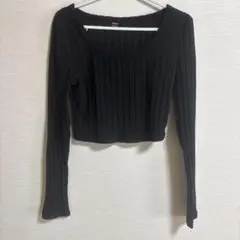 SHEIN 黒 リブ編み 長袖 クロップド M