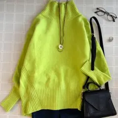 タートルネックセーター ニット 長袖 プルオーバー ライム