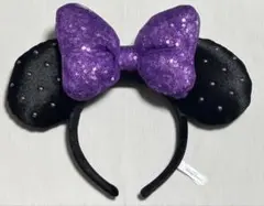 ディズニー　カチューシャ　紫　スパンコール　ミニー
