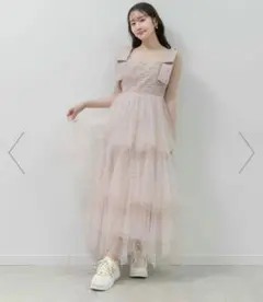 即日発送 アンミール ギンガムフリルオフショルワンピース ピンク 新品
