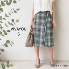 美品ビバユー　VIVAYOU S タイト　スカート　巻きスカート　チェック　青のサムネイル