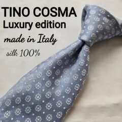 美品　TINO COSMA シルク ネクタイ ブルー　ドット　ハンドメイド