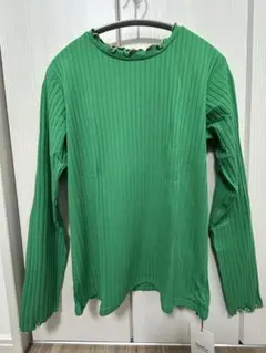 リブ編み 長袖Tシャツ フリル付き