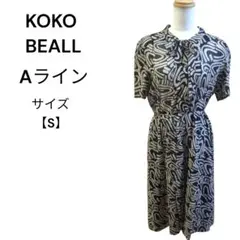 KOKO BEALL 幾何学模様 ボウタイ リボン Aライン フレアワンピース