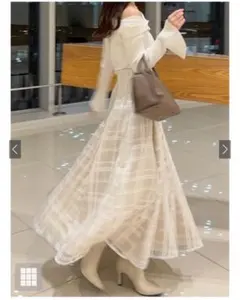 ホワイト系チェック フレアスカート M