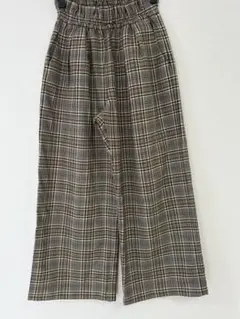 GU チェック柄ワイドパンツ ウエストゴム 150