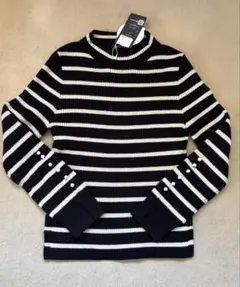 黒×ベージュボーダー♪ボトルネックリブニット♪M♪未使用♪