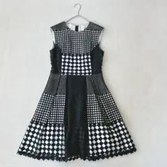美品✨　エポカ　レース　ワンピース　パッチワーク　チェック　黒×白　L相当