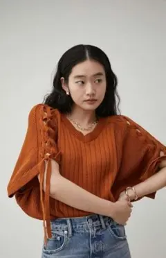 AZUL by moussy 2wayショルダーレースアップニット