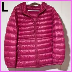 ユニクロ ウルトラライトダウル ウエストマーク ピンク レディース L フード付