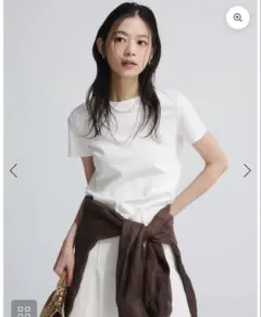 アニュアンス　シルクタッチコットンスリムフィットTシャツ　ホワイトのサムネイル