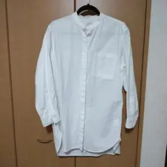 無印良品ホワイト スタンドカラー七分袖シャツ M-L 綿100%