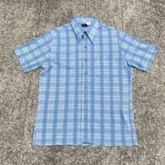 70s Towncraft 半袖 チェックシャツ JCPenneyブルー Lのサムネイル
