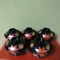 金継ぎ用·会津塗り吸物椀·祥高作·八ッ手蒔絵 蓋付き椀 5客セットのサムネイル