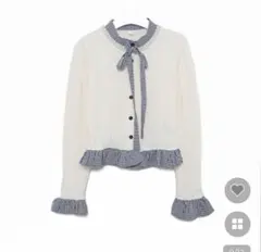 CANIE パールネックチェックレイヤードニット ホワイト