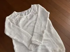 レース　編み　薄手　ゆるニット　ベージュ