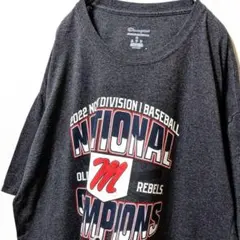 チャンピオンNCAAミシシッピ大学レベルズデカロゴTシャツグレー灰色XL古着