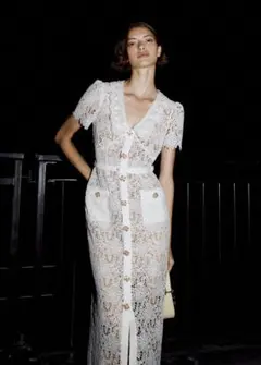 E*様 セルフポートレイト ワンピース レース 花柄 クリーム UK8 未使用