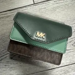Michael Kors レザー カードケース グリーン/ブラウン　訳あり