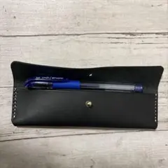 ブラックレザーペンケース／筆箱