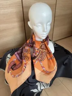 オレンジ 馬具模様 スカーフ 約90cm