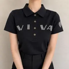 VIVA HEART ポロシャツ レディース 40 黒 スタッズロゴ ゴルフのサムネイル