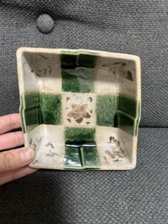 緑と白のチェック柄 角皿　食器　お皿　橘吉　京都　たち吉