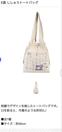 一番くじ　ポケピース　E賞　ししゅうトートバッグ