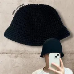 クロシェハット　バケットハット　ハンドメイドクラッシャーハットビーニー　男女兼用