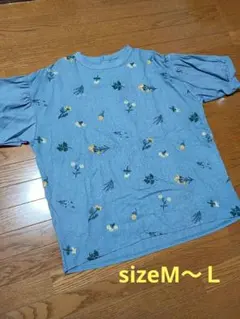 未使用　花柄刺繍パフスリーブシャツ　sizeМ〜Ｌ