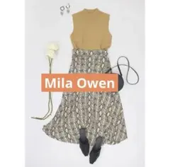 Mila Owen ベルト付きアシメヘムジョーゼット柄スカート