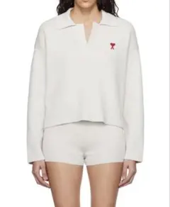 アミ パリス アミドクール スモールハート ロゴ ポロパブリックニットXXS