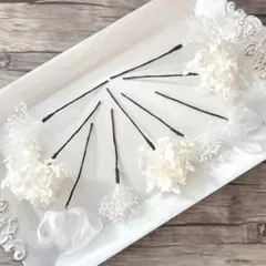 No.91 プリザーブドフラワー紫陽花ホワイト♡カスミ草♡リボン♡ヘッドパーツ♡