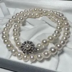 【テリ強】あこや本真珠 パールネックレス SV 約6.9-7.4mm 約43cm