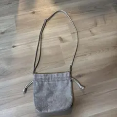 シルバー メッシュ 巾着型ショルダーバッグ
