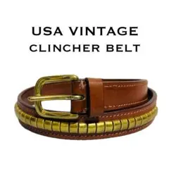 【未使用】USA レザーベルト クリンチャーベルト　スタッズ　ブラウン