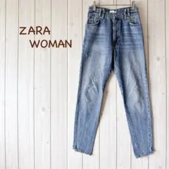 ＊ZARA WOMAN＊テーパードダメージデニム ストレッチなし ライトブルー系のサムネイル