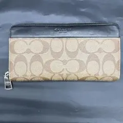 coach コーチ　キャンバス生地　シグネチャー柄　ブラウン　ベージュ　長財布
