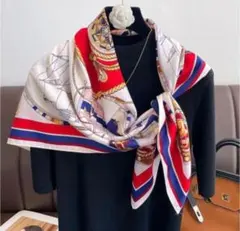 スカーフ　ストール　大判　バンダナ 赤　カバン　ヘアアクセ　小物