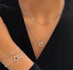 ❣️2セット❣️ ネックレスとブレスレット ダブルスクエア サージカルステンレス