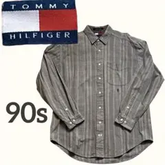 90s TOMMY HILFIGER ストライプシャツ 茶色 ベージュ トミー