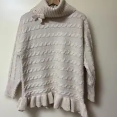 【美品】ニットプルオーバー&LOVEタートルのモチふわケーブル　オフベージュ M