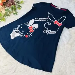PLAYBOY HELLO KITTY コラボ　ロングTシャツ　Aライン　L 紺のサムネイル