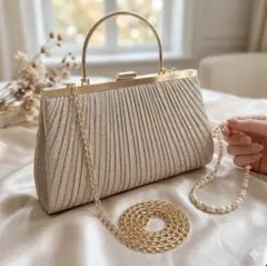 結婚式 入学式 ゴールド プリーツ パーティーバッグ ラメ きらきら 入園式