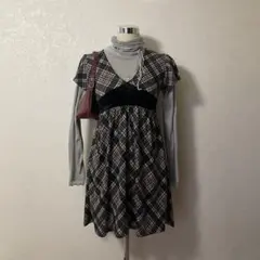 00's チュニック　チェック　平成　森ガール　ダークコケット　y2k