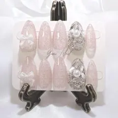 埋めつくし フラッシュラメ アーモンド型 ネイルチップ