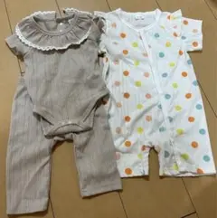 【未使用】ベビー服 2点セット ✨️フリル付きロンパースとドット柄カバーオール