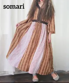 somari 7分袖 ロングワンピース 大きいサイズ ★春秋冬