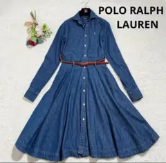 美品　ポロラルフローレン シャツワンピース ロング デニム　 ポニー刺繍　フレア